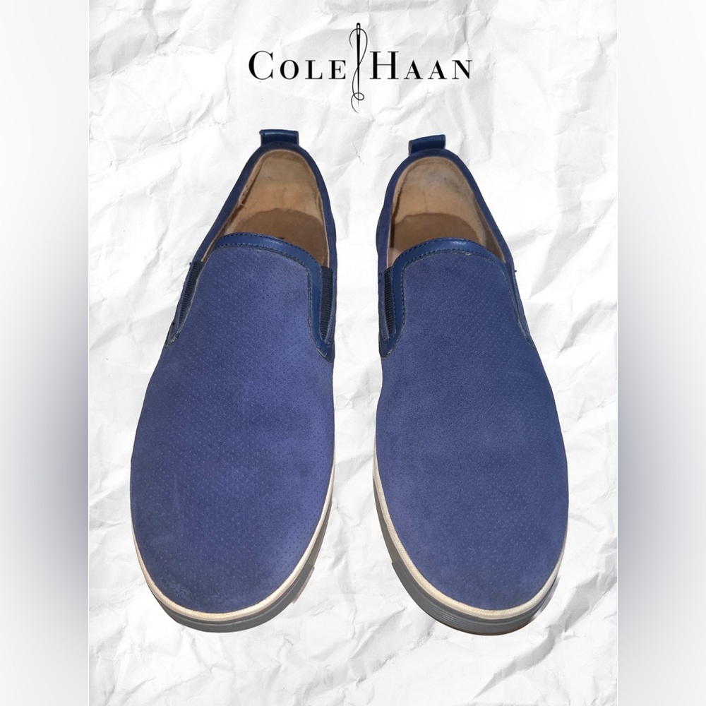 Cole Haan Men’s Blue Perforated Suede Slip On Sneakers